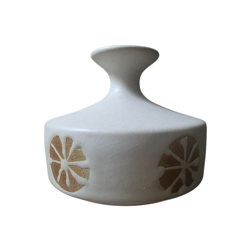 Vintage Otagiri White Stoneware Bud Vase w/Flowers MCM Japan Pottery 1960’s